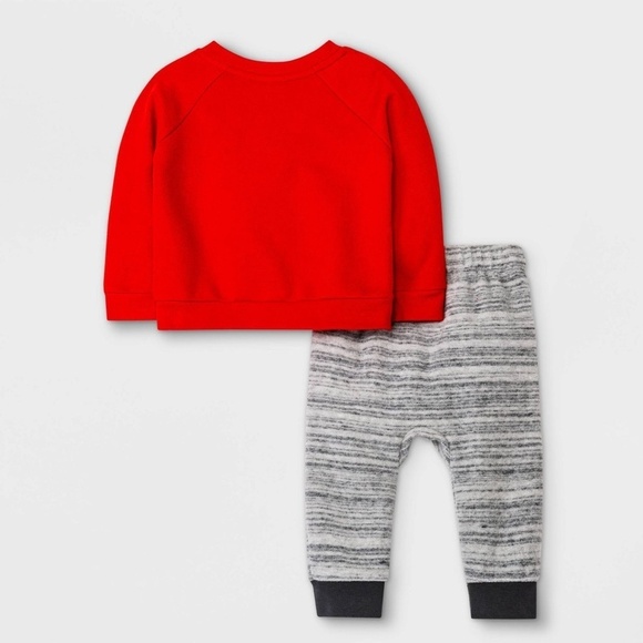 Baby Boys 2pc Christmas Santa Sweatshirt & Sweatpants Set Red 0-3M - Picture 2 of 4
